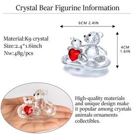 H&D HYALINE & DORA Red Heart Decor Crystal Mother&Baby Bears Glass Bear Animal Figurine Paperweight Decor for Home Office Table
