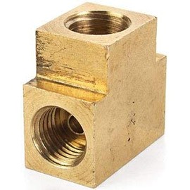 JEGS Brass Tee Fitting | 3/8 in.-24 Inverted Flare Female Ends x 1/8 in. NPT Female | For 3/16” Brake Lines | 1 Per Package