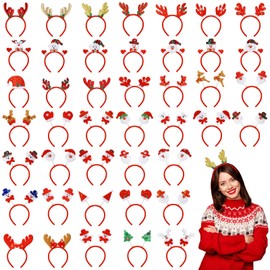 yesaior 50 pcs Christmas Headbands Bulk Xmas Santa Costume Headwear Christmas Party Favors, Cute Christmas Headpieces for Xmas Party Supplies