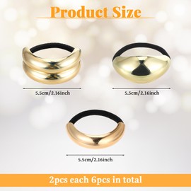6PCS Metal Hair Tie, Gold Hair Cuffs, Ponytail Cuff with Elastic Ties, 3 Styles Metal Geometric Hair-Bands for Girls and Women, Hair-Accessories for Thick, Thin, Curly and Straight Hairs
