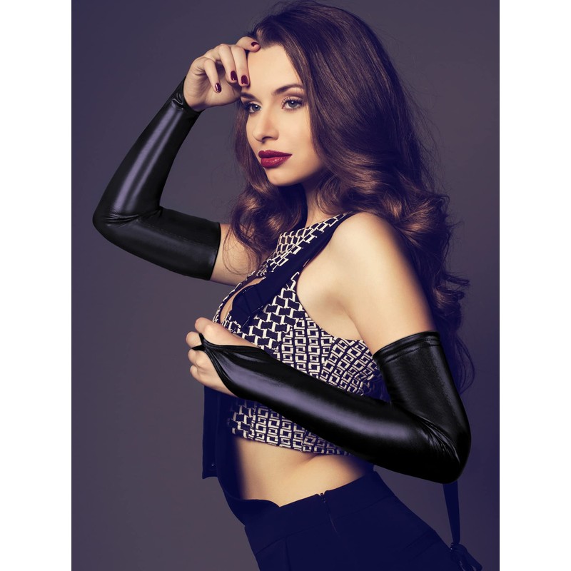 Bencailor Women's Wet Look Costume Set Include Fingerless Long Gloves