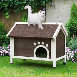 DWVO Outdoor Cat House Insulated, with All-Round Foam, Large Outside Feral Cat Shelter Weatherproof, Winter Cat House for Multiple Cats Brown