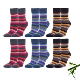Vitasox Women's socks, bamboo socks without seam and without rubber, colourful striped socks, 6/12 pairs, breathable and fresh, compatible with the skin and soft, no cutting, no marking, 6 Pairs