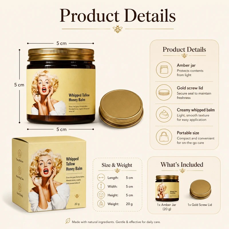 Beef Tallow & Honey Balm for Dry Skin – Whipped