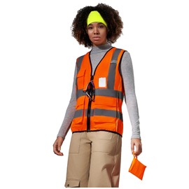 A-SAFETY High Vis Safety Vest for Women - Reflective Strips, Multi-Pockets, Zipper Closure, Orange, Medium