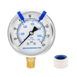 MEASUREMAN PRO 2.5'' Glycerin Filled Pressure Gauge, 0-160psi/kpa, 304 Stainless Steel Case, 1/4" NPT Lower Mount,for Pool Sand Filter, Water Pump, Propane, Coolant, CO2, Gas Test