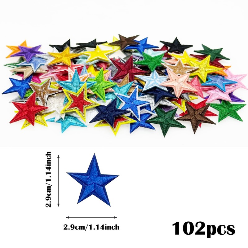 Attuslla 102 PCS Assorted Star Iron on Patches Sew on