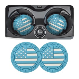 AUCELI 2 Pack Car Cup Holder Coasters, Colored American Flag US Flag Insert Car Cup Coaster, 2.75 Inch Anti Slip Shockproof Embedded Drink Mat, Vehicle Interior Decor Accessories