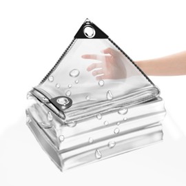 Clear Waterproof Tarp with Grommets, Multipurpose Transparent PVC Tarpaulin, Clear tarps Heavy Duty Waterproof, Tear-Resistant Rainproof Clear tarps for Garden Patio (Transparent, 6x8FT(2x2.5m))