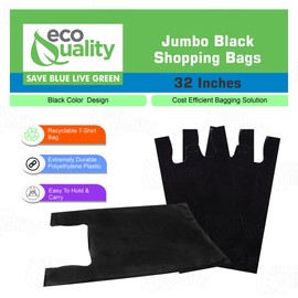 EcoQuality Plastic Black Jumbo Shopping Bags, Grocery Bags, Poly Bags, Multi-Use, Jumbo Size, Reusable Carry Out Bags (18x8x32 in.) (13 Micron) (200)