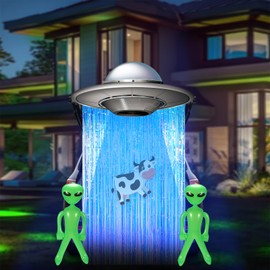 Seeloowy Halloween Ufo Aliens Car Trunk or Treat Decor Set Including Ufo Flag, Rainbow Glitter Curtains, Inflatable Aliens and Kraft Paper Party Themed Photo Prep Outdoor Backdrop Decorations