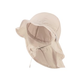 Sterntaler Sun Hat - Unisex Summer Hat - UV Protection 50+ Hat with Wide Brim and Size Adjustment - Neck Protection - Ties - Baby Children's Headpiece Made of Poplin (Organic) - Beige, Size 51