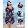 Sun Dresses Women Plus Size Blue Floral Print Beach Cold