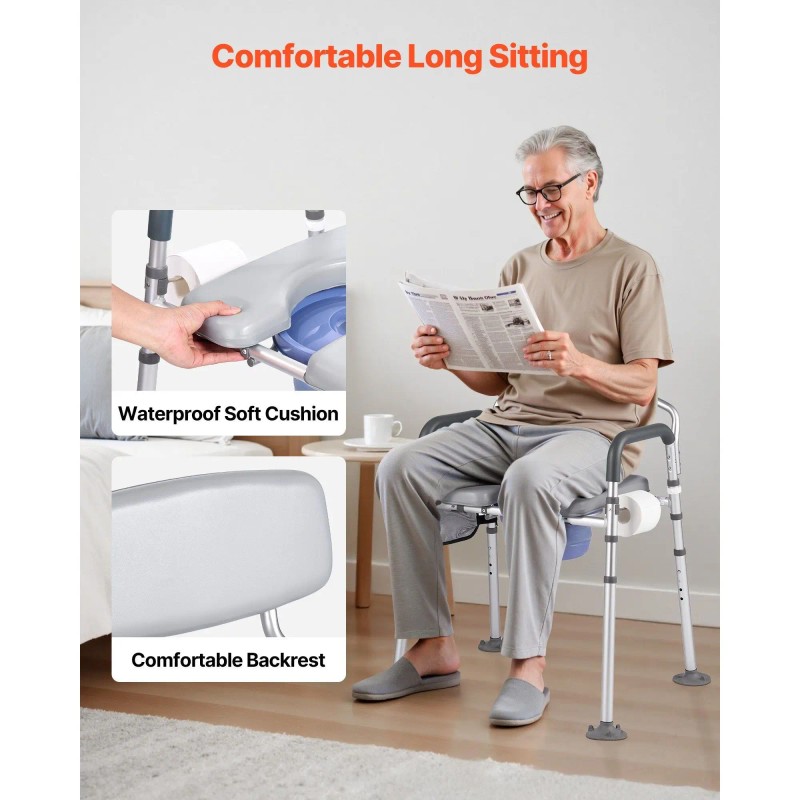 Commode Chair Adjustable Height Aluminum Alloy Raised Toilet Seat For