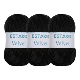 Estako Velvet (paquete de 3 madejas) - Manta de chenilla amigurumi para ganchillo y tejer súper voluminosa, 3 x 100 gr (3 x 132 yardas) (1810 - Negro)