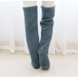 UIVXXUD Over Knee Fuzzy Socks high Plush Stockings Fuzzy Long Leg Warmers Winter Home Fluffy Sleeping Socks (One Size,Blue)