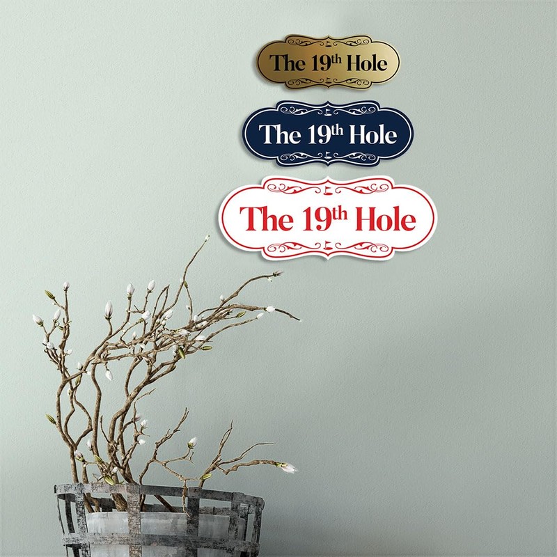 Signs ByLITA Designer The 19th Hole Sign (Black Gold) -