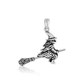 NKlaus Witch Necklace Pendant 925 Sterling Silver Size: 3 cm Witch Silver Jewellery 4323, Silver