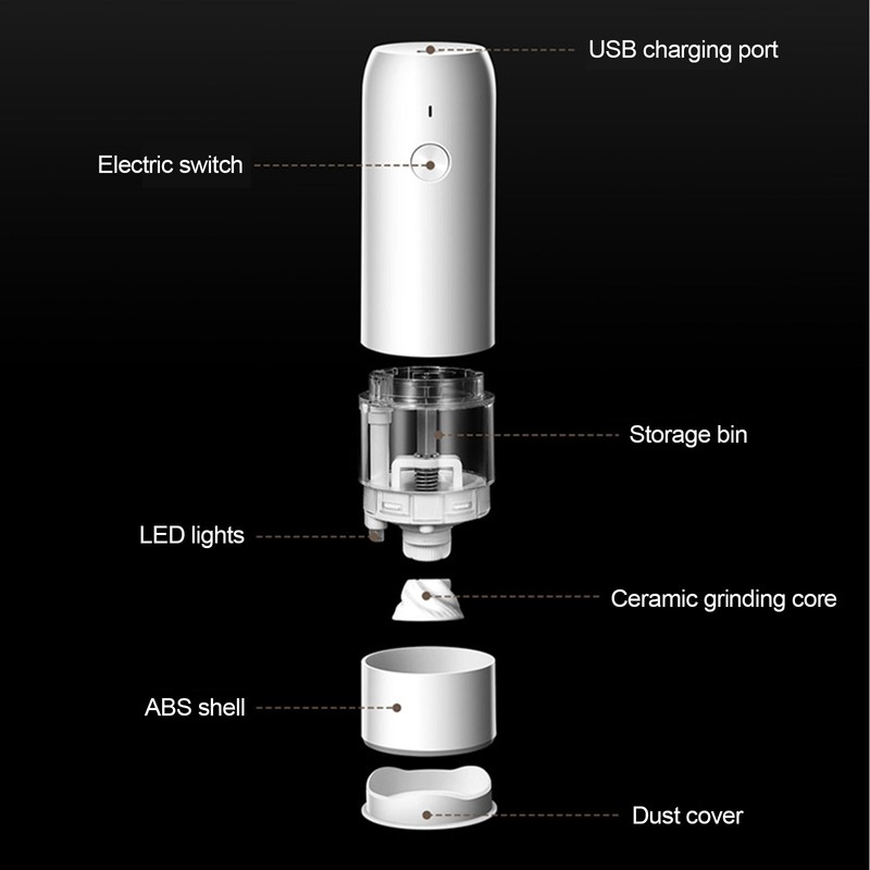 Electric Pepper Grinder Black Usb Charging High Hardness Wear Resistant