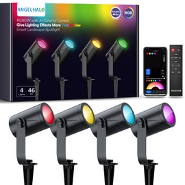 ANGELHALO Smart Landscape Spotlights,IP65 Waterproof Outdoor Spot Lights 2000LM Dimmable RGBCW Pathway Lights Work with Alexa, Spot Lights for Christmas Outdoor Decoration, 4 Pack