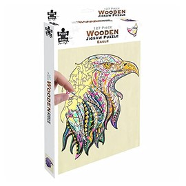 Puzzle Master Wooden Puzzle - Art Jigsaw Wood Cut Puzzle with Display Stand for Adults and Kids - Eagle 127-Pieces Set