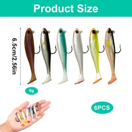 Fishing Bait Set, Fishing Tackle, 6 Pieces 6.5 cm/6 g, Rubber Fish Lures for Bass, Pike and Sea Bass with Hooks, Artificial Bait for Saltwater