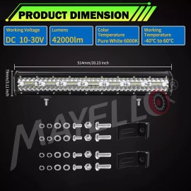 Mayello 20" inch 420W Led Light Bar Tri Row Spot Flood Combo Work 4WD Truck SUV ATV 22''