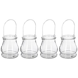 4pcs Hanging Glass Tealight Holder:Clear Hanging Candle Holder Air Plant Succulent Vase Hanger for Wedding, Indoor Outdoor House Decor Globe Tealight Holder Vintage Home Decor