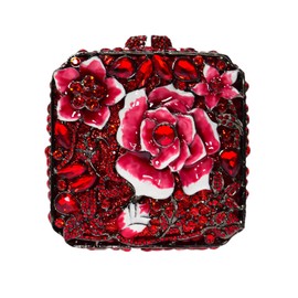 Elegant Rose Flower Clutch Bag Women Crystal Evening Bag Floral Rhinestone Handbag Bling Party Wedding Purse(red)