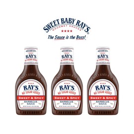 Sweet Baby Ray’s No Sugar Added BBQ Sauce - Sweet & Spicy Flavor, 18.5 oz Bottle, Perfect for Grilling and Dipping - Pack of 3 - Includes Sweet Baby Ray's Sticker