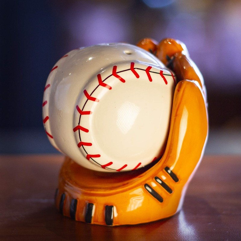 Baseball and Glove Ceramic Magnetic Salt and Pepper Shaker Set