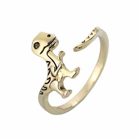 Dinosaur Ring Tyrannosaurus Jurassic Era Dinosaur Finger Joint Knuckle Statement Ring Adjustable Jewelry for Women Girls (Gold)