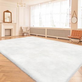 TENNOLA Soft Faux Rabbit Fur Rug 6 x 9 Feet Machine Washable Area Rugs for Living Room White Fluffy Rugs for Bedroom Fuzzy Rug Non-Slip Carpet for Nursery Kids Teen Girls Room Home Decor