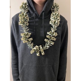 Handmade $50 Graduation Money Lei Beaded 24 Money Origami Cranes & 26 Folded Dollar Bills
