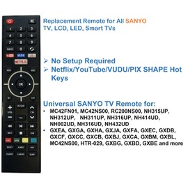 Universal Replacement Remote for All SANYO TV, LCD, LED, Smart TVs - No Setup Required