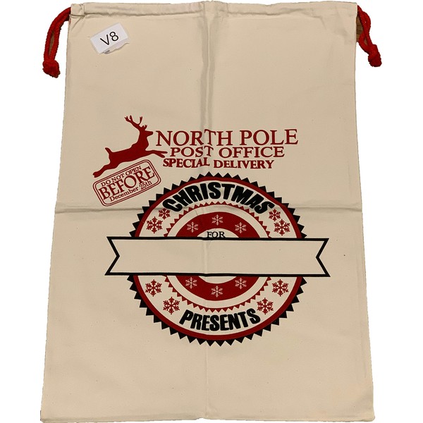 Large Santa Sacks Canvas Stocking with Drawstrings Reusable Designs (V8)