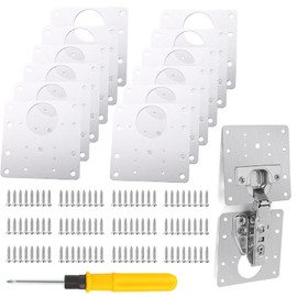 12 PCS Hinge Repair Plate,Brushed Stainless Steel Cabinet Hinge Fixing Plate Bracket kit with Mounting Screw for Furniture and Kitchen Cabinet Door(12pcs+72 Screws+1pcs Screwdriver)