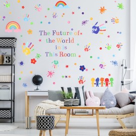Lunhoo 172pcs Colorful Inspirational Wall Decals, Handprint Wall Stickers, Removable Motivational Sticker for Kid Bedroom, Classroom, Kindergarten, School, Playroom
