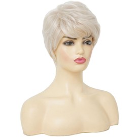 Salaibs Womens Blonde Short Wig Pixie Cut Wig with Bangs Natural Synthetic Grandma Hair Wig for Daily Party Use