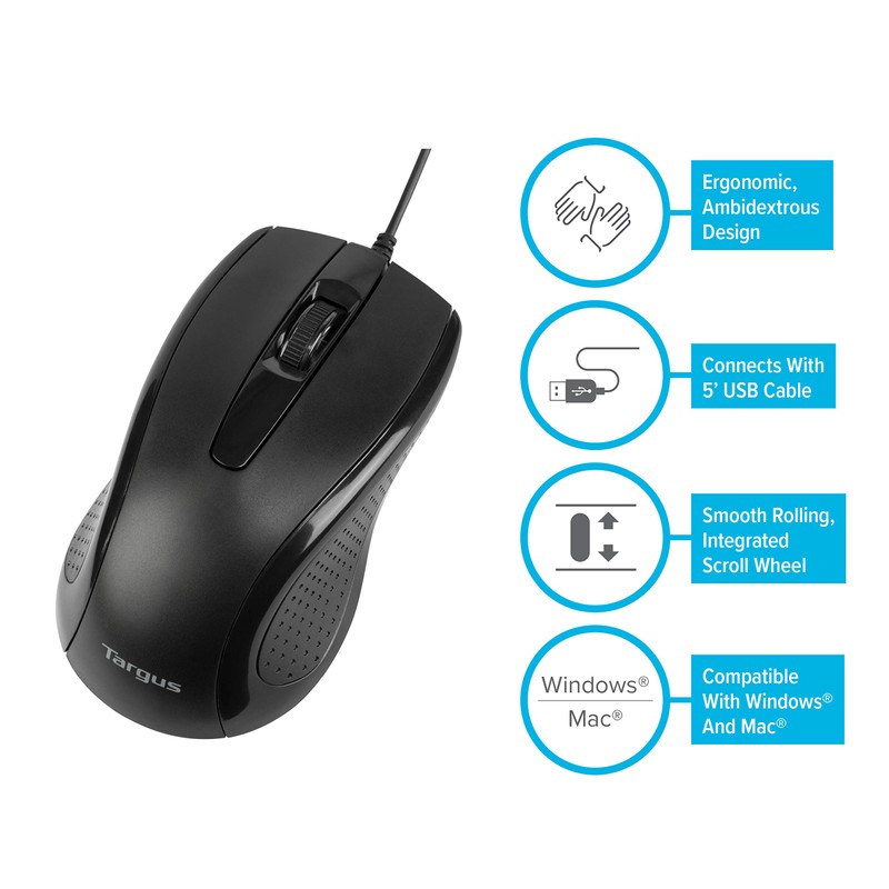 Targus 3-Button USB Full-Size Optical Mouse with 6-Foot USB Cord,