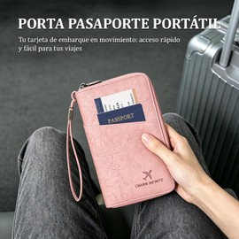 Porta Pasaporte de Piel PU con Bloqueo RFID, Porta Pasaporte y Visa Impermeable de Gran Capacidad, Funda Pasaporte con Porta Bolígrafo y Correa para Familiar, Mujer y Hombre (Rosa)