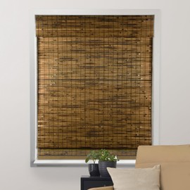 ARLO BLINDS Sheer Bamboo Roman Shades with Valance - Java Deep, 31" W x 60" H - Light Filtering Cordless Blinds for Interior Windows - Real Natural Bamboo Material - Mounting Hardware Included