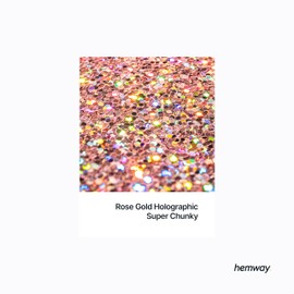 Hemway Premium Ultra Sparkle Glitter Multi Purpose Metallic Flake for Arts Crafts Nails Cosmetics Resin Festival Face Hair - Rose Gold Holographic - Super Chunky (1/8" 0.125" 3mm) 100g / 3.5oz
