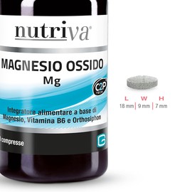 Nutriva Magnesium Oxide, Food Supplement based on Magnesium, Vitamin B6 and Orthosiphon, 50 tablets. Draining, useful for draining body fluids. Vegan, C2P® Tech
