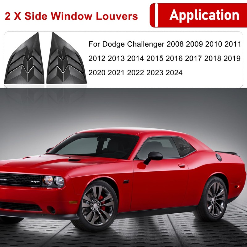 2 x Side Window Louvers for 2008-2024 Dodge Challenger, ABS