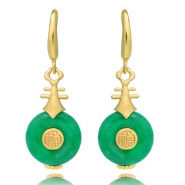 Jade Earrings for Women- Jade Dangle Drop Earrings 14K Gold Plated S925 Sterling Silver Hook/Jade Oval 8mm Cute Teardrop Earrings Jewelry Gift for Women