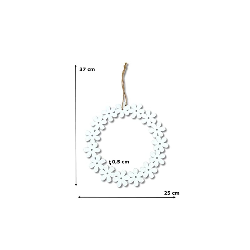 DARO DEKO Wooden Flower Wreath White Diameter 25 cm with