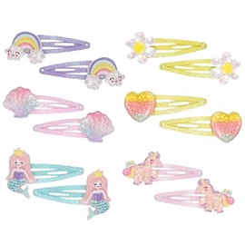 MEXRUMI Pack of 12 Mermaid Rainbow Flowers Hair Accessories, Children's Multicoloured Hair Clips Girls Glitter, Cute Hair Clip Small for Birthday Party Gift