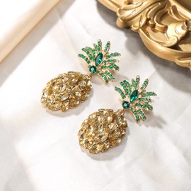 EVER FAITH Pineapple Earrings for Hawaiian Vacation Beach Party, Sparkly Crystal Tropical Fruit Pineapple Drop Dangle Earrings for Women Girls Brown