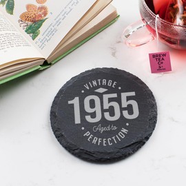 1955 Slate Coaster Drink Mat Birthday Occasion Gift For Him/For Her, ‘Vintage Aged To Perfection’ - Unique Present for Husband, Wife, Grandad, Grandma, Nan, Nanny, Grampa.